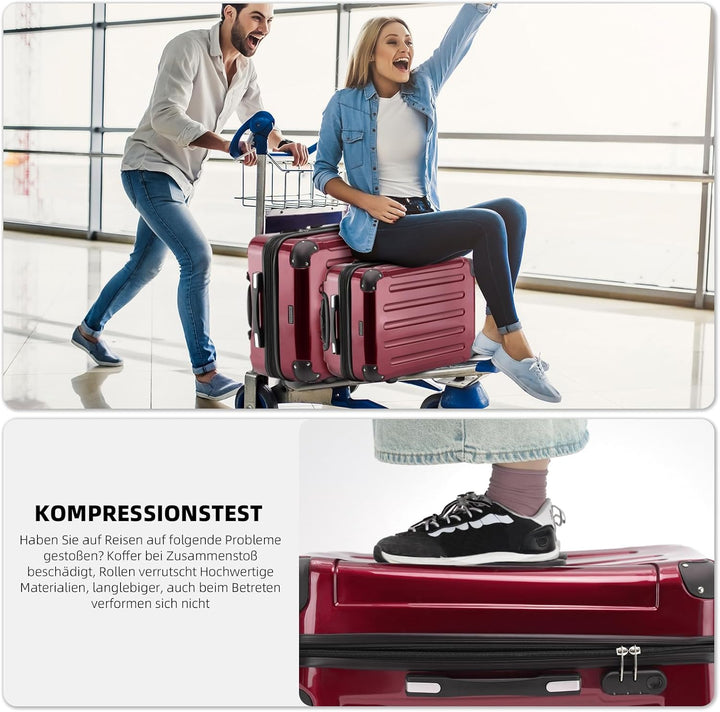 BEIBYE Zwillingsrollen 2048 Hartschale Trolley Koffer Reisekoffer Taschen Gepäck in M-L-XL-Set (Rot,