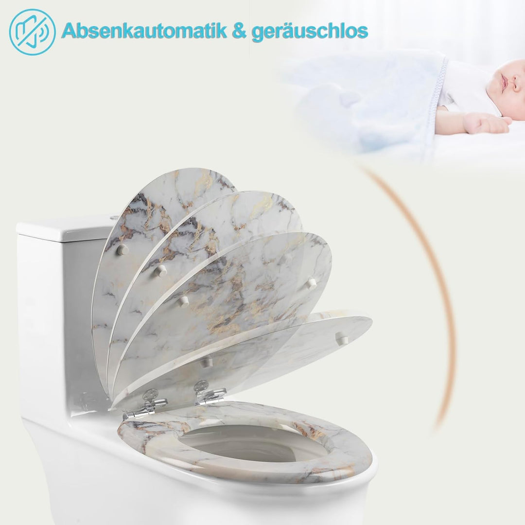 eSituro Toilettendeckel mit Absenkautomatik Holz, WC Sitz mit Quick-Release-Funktion für leichte Rei