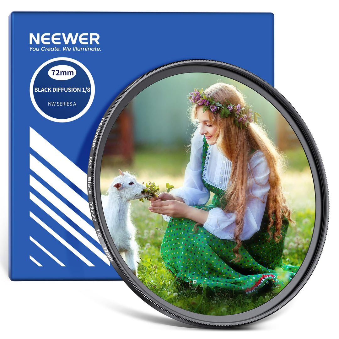 NEEWER 72mm Black Diffusion 1/8 Filter, Weicher, verträumter Kinoeffekt Filter, ultradünnes, wassera