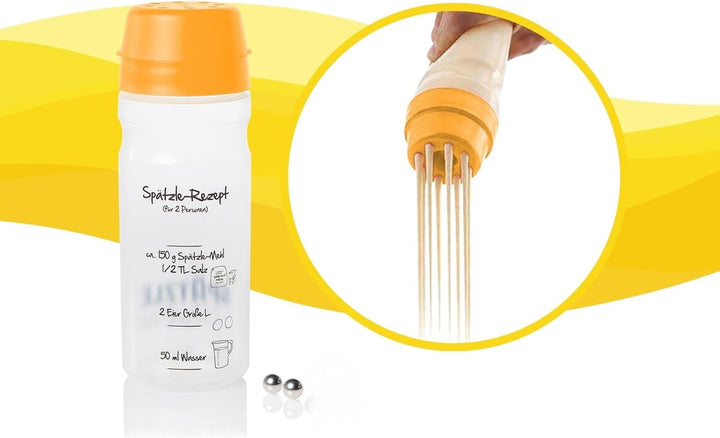 Einsteiger-Set zum Spätzle selber machen mit Spätzle-Shaker (675ml orange) 2 Portionen & Rezeptbuch
