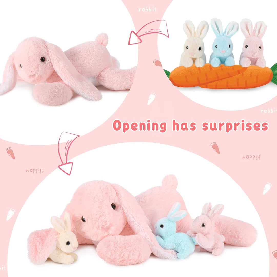 MorisMos gross Osterhase Kuscheltier XXL mit Baby im Bauch, 60cm lang Pink Hase plüschtier stofftier