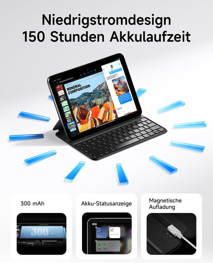 HOU Slim Bluetooth Tastatur Hülle für iPad 11. Gen 2025 (A16) &amp; 10. Gen 2022 – Tastatur per iPad Auf