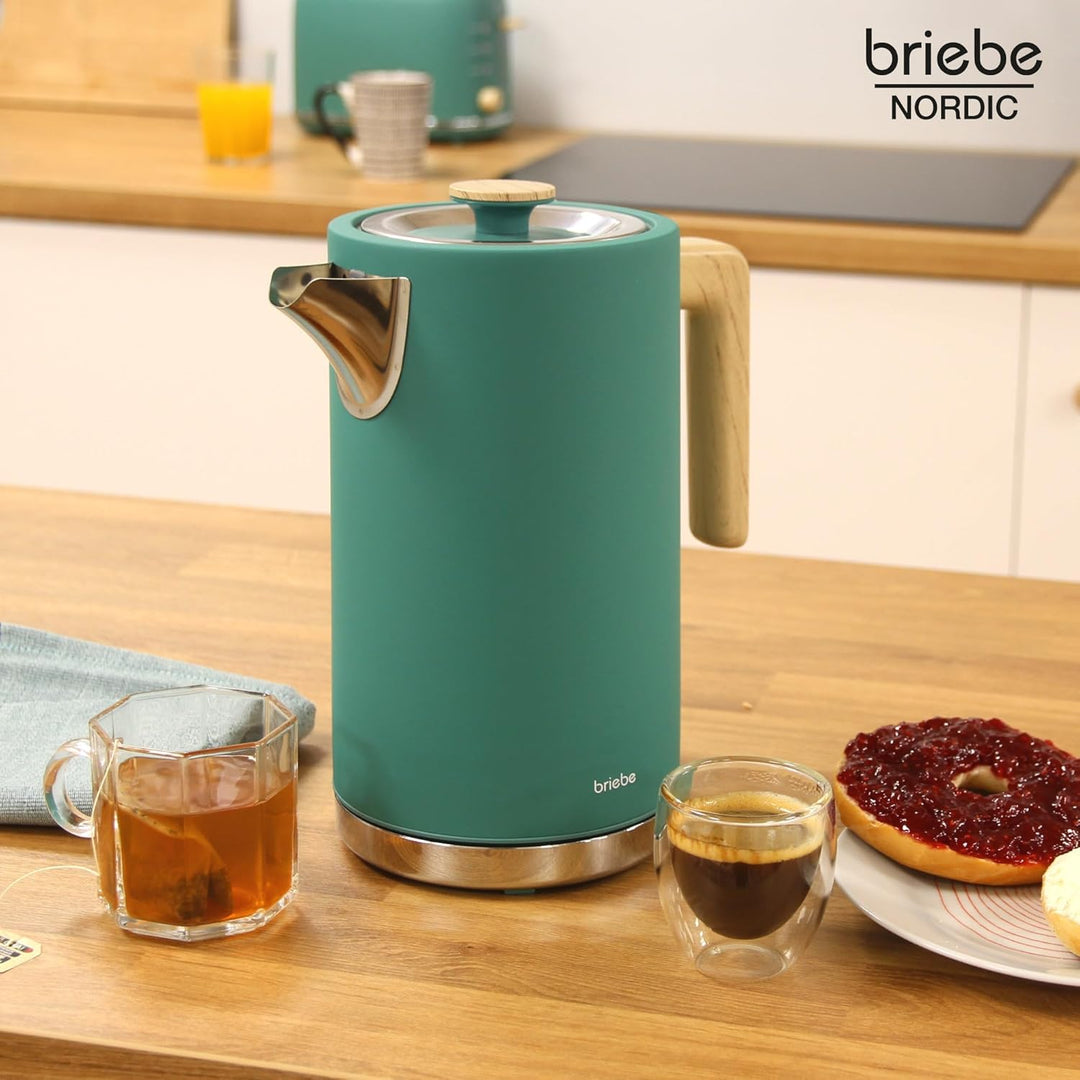 briebe Nordic Wasserkocher 1,7L Elektrischer Teekocher 2200W Schnell Aufheizender, BPA-frei, 360° So
