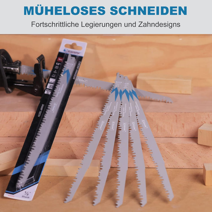 EZARC Säbelsägeblätter Set 5tlg für Holz, Zubehör Säbelsäge, R1231GS für schnelle Schnitte 300mm 5TP