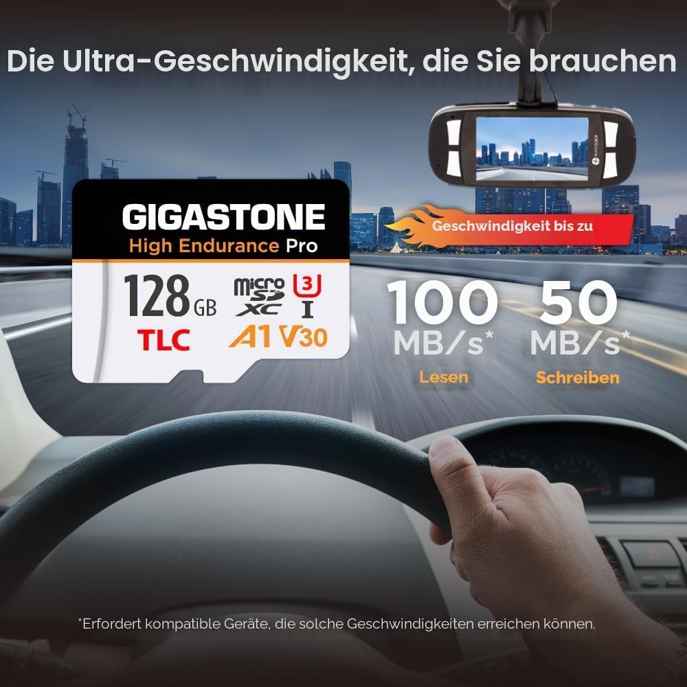 GIGASTONE 128 GB Micro-SD-Karte, hohe Ausdauer Pro Series Geschwindigkeit bis zu 100 MB/s, kompatibe
