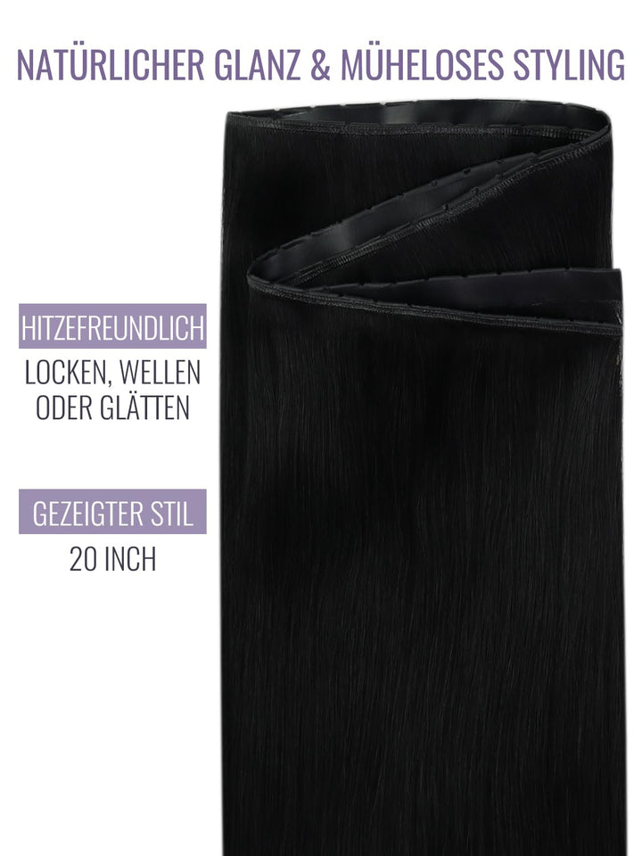 Fshine Butterfly Extensions Echthaar Tressen, Tiefschwarz, 40 cm 50 g, Keine Klobigen, PU-Basis, für