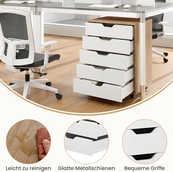 GOPLUS Schubladenschrank mit Rollen, Rollcontainer mit 5 Schubladen, Griffmulden, mobiler Aktenschra