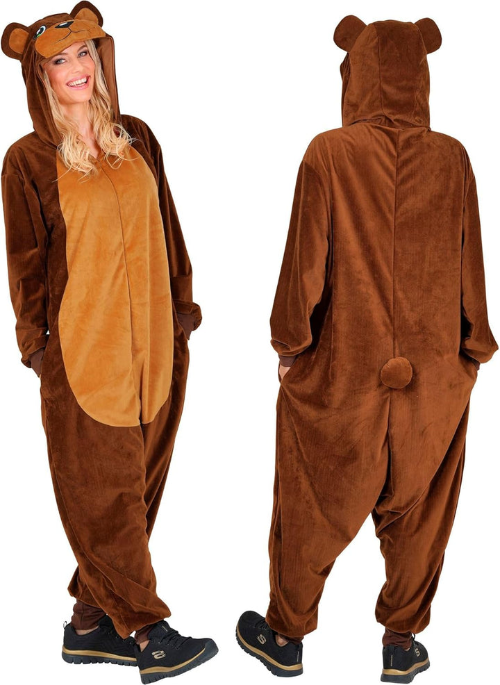 W WIDMANN MILANO Party Fashion - Tier Overall für Erwachsene, weicher Plüsch Jumpsuit mit Kapuze, Ti