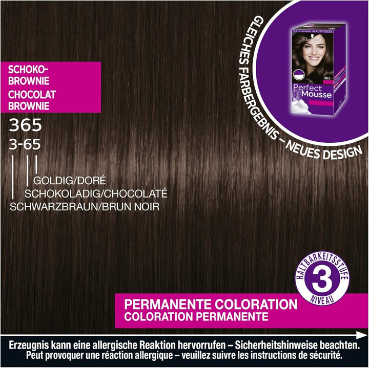Schwarzkopf Perfect Mousse Permanente Schaumcoloration 365/3-65 Schoko Brownie (93 ml), Haarfarbe mi