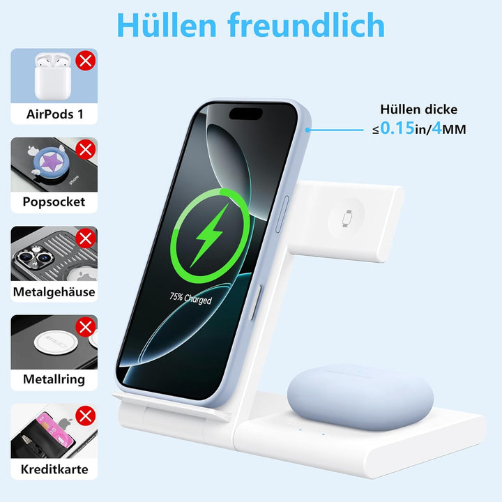 Ladestation Apple Watch und iPhone, 3 in 1 Ladestation für iPhone 17/16/15/14/13/12/11/Pro/Max/Plus,