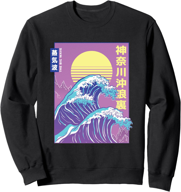 Die grosse Welle vor Kanagawa retro Sonnenuntergang japanisch Sweatshirt