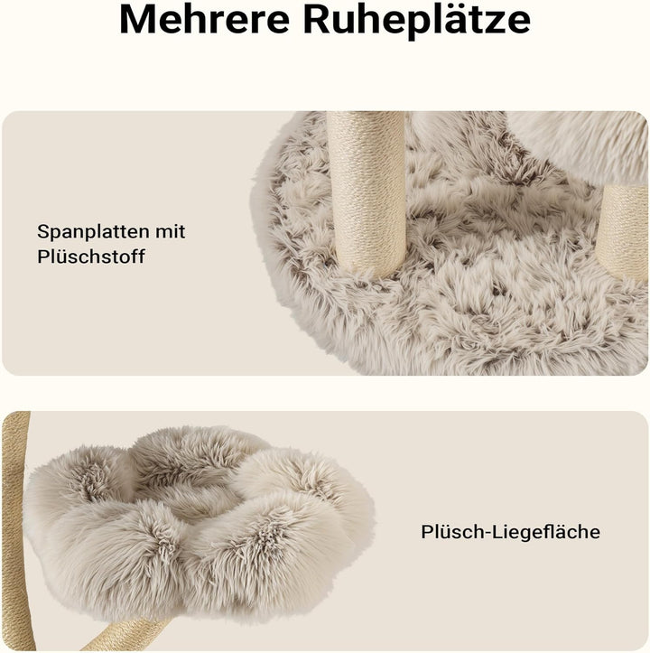 Fudajo Designer Kratzbaum 59 x 59 x 123 cm, Katzenkratzbaum mit Plüsch und Sisal, Kletterbaum für Ka