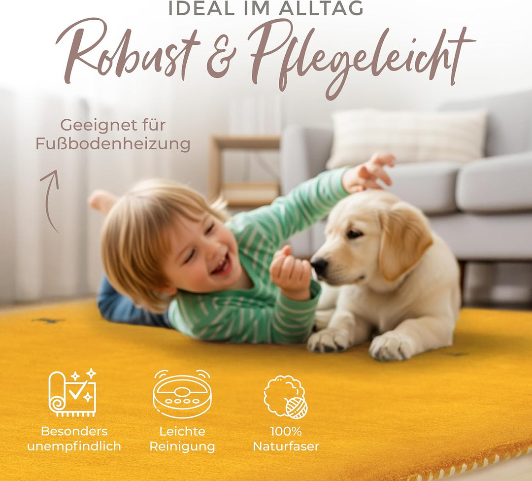 carpetfine Wollteppich Gabbeh Uni Quadratisch Gelb 60x60 cm | Moderner Teppich für Wohn- und Schlafz