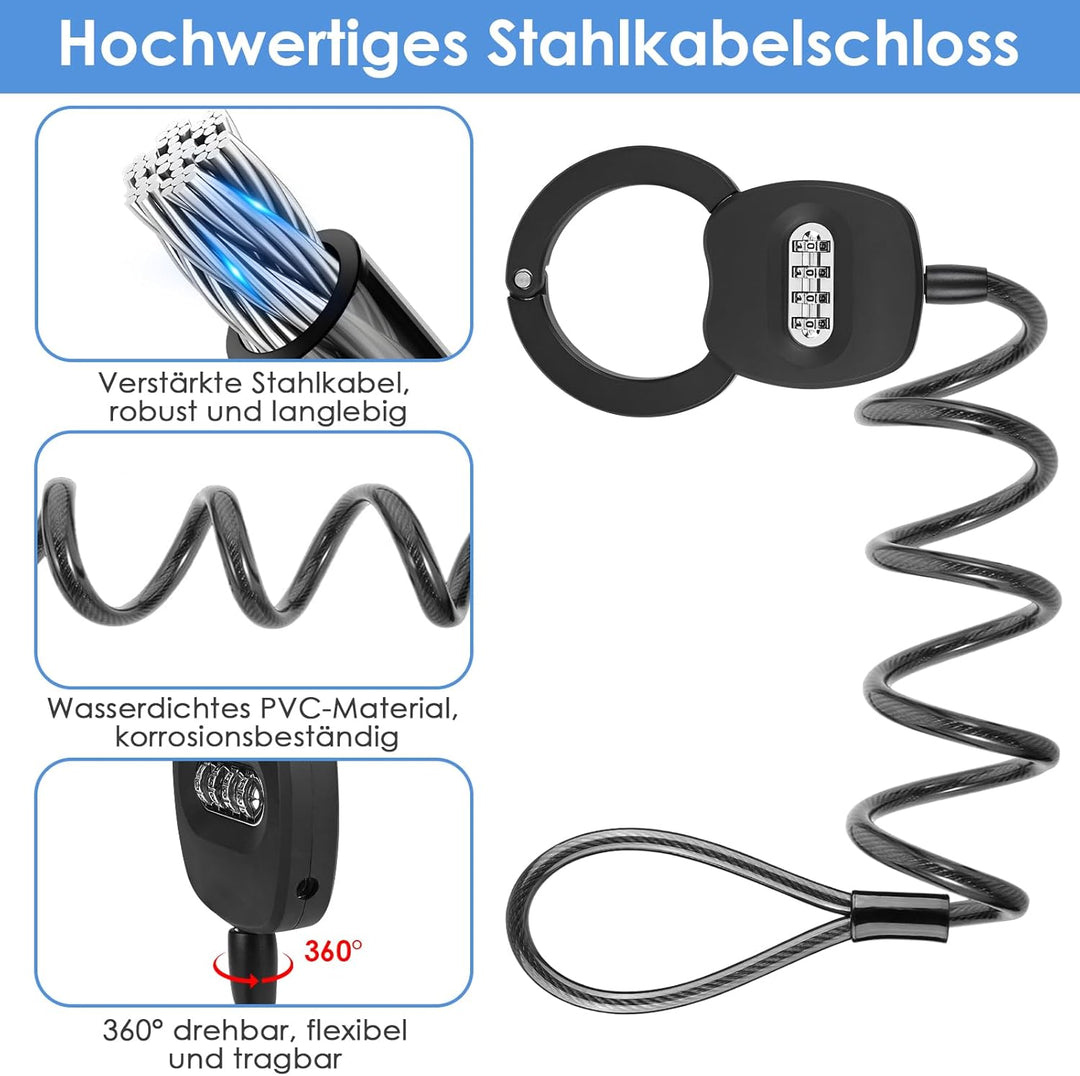 GuKKK E Scooter Schloss mit Zahlencode,164CM Schloss für E Scooter, Handschellenschloss mit 2 Reset