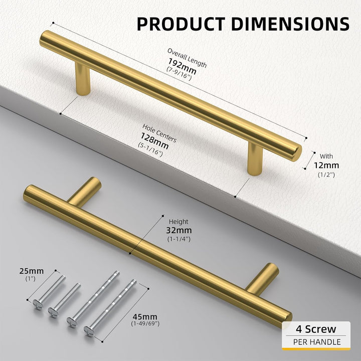 goldenwarm 10 Stück Möbelgriffe Gold Schrankgriffe Gold Türgriffe Gold -LS201GD128 Möbelgriffe 128mm