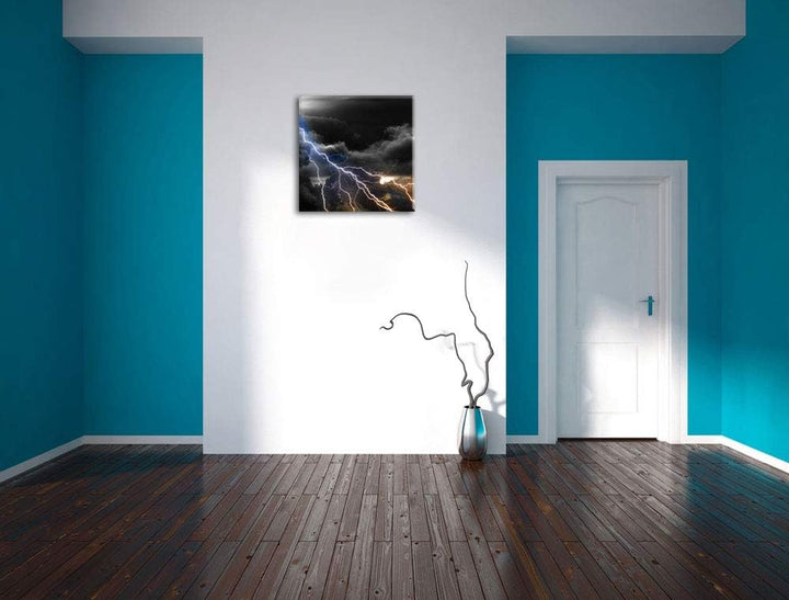 Pixxprint Blitze am Himmel als Leinwandbild Quadratisch/Grösse: 70x70 / Wandbild/Kunstdruck/fertig b