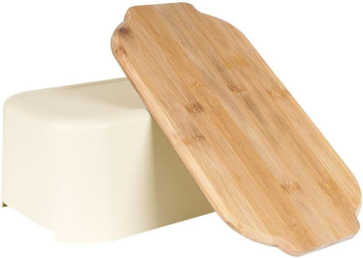 Vilde Brotkasten mit Bambusdeckel - Hochwertige Brotbox Cremefarben 33x18,5x12cm - Brotaufbewahrung