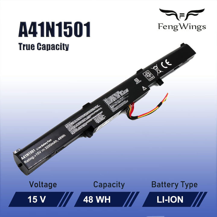 FengWings® A41N1501 L41LK2H L41LK9H, 15V 48Wh Akku für Ersatzen für ASUS N752 N752V N752VW N752VX N5