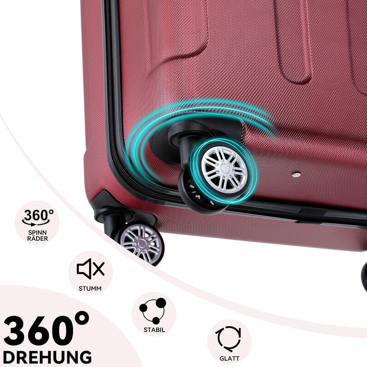 BEIBYE Hartschalen-Koffer Trolley Rollkoffer Reisekoffer Handgepäck 4 Rollen (M-L-XL-Set) (Weinrot,