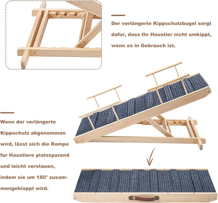 Hunderampe Klappbare Hunderampe aus Holz HöHenverstellbar 30-60cm rutschfeste Haustiertreppe Für Hun