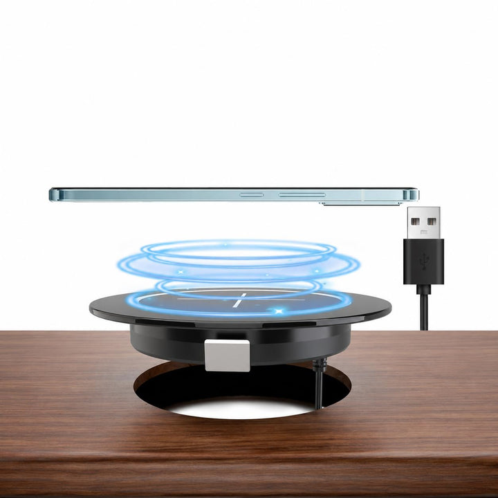 Magnetisches Induktionsladegerät zum Einbau, 15W kabelloses Qi Ladepad für Schreibtisch und Möbel, 6