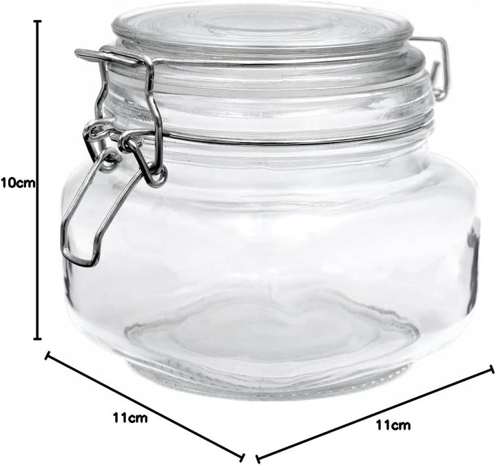 gouveo 6er Set Vorratsgläser 500 ml eckig mit Bügelverschluss - Bügelgläser aus Glas mit Drahtbügelv