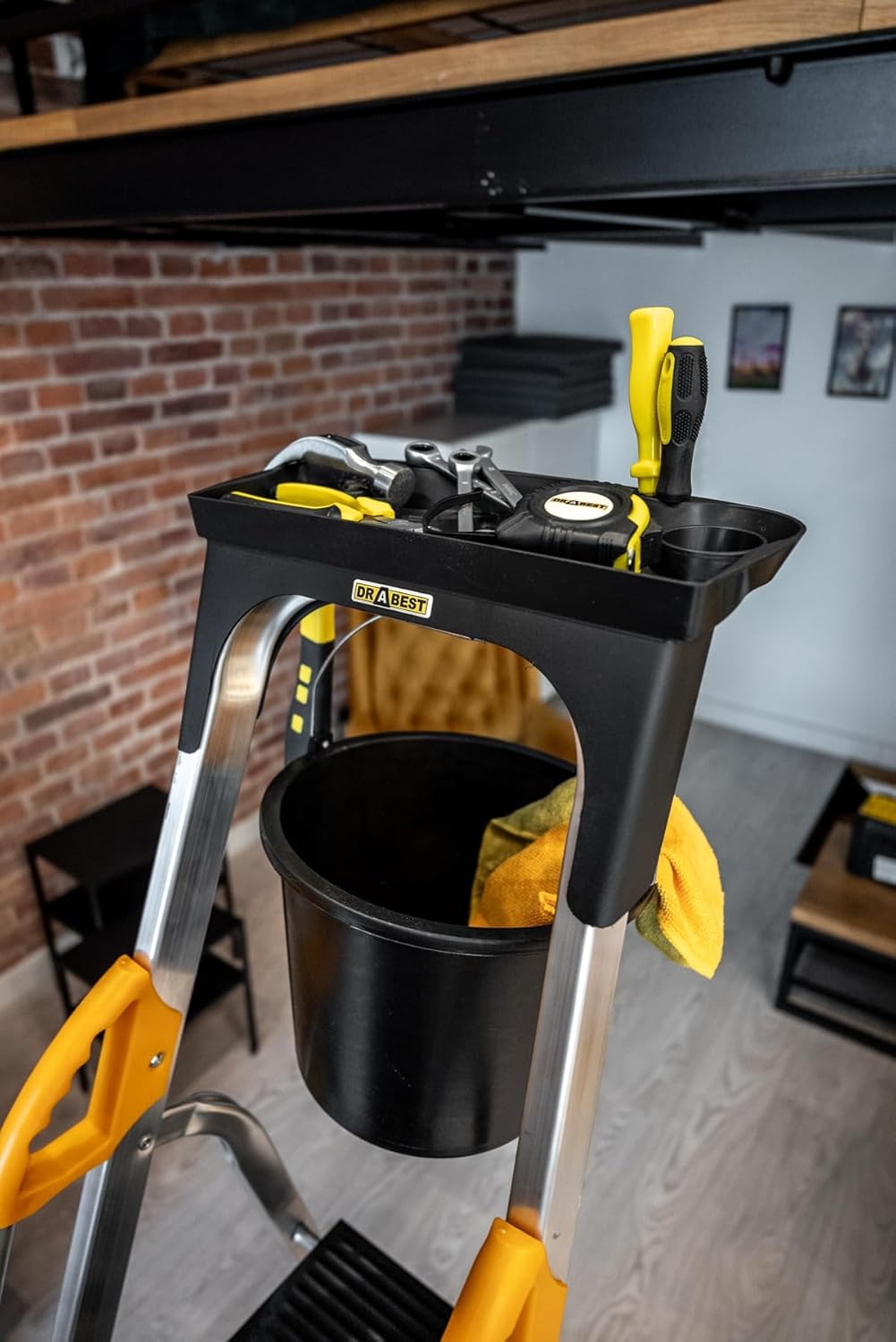 DRABEST Leiter PRO Serie Leiter Klappbar mit Sicherheits Handläufen Alu Klaptritt 5 Stufen Trittleit