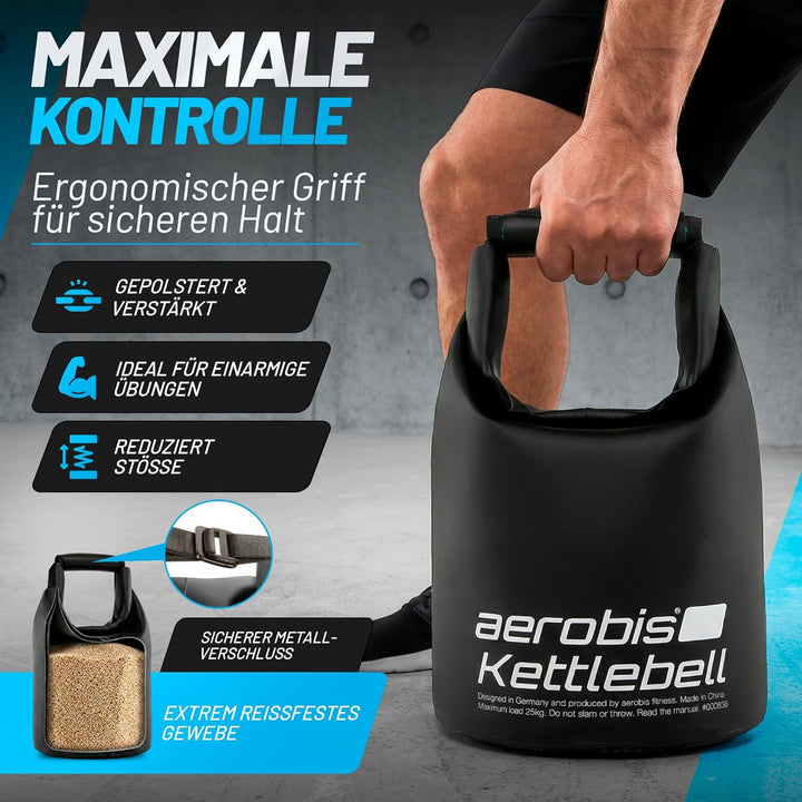 aerobis® Fitness Kettlebell | verstellbare Kugelhantel 1-25kg | variabel befüllbar mit Sand oder Sta