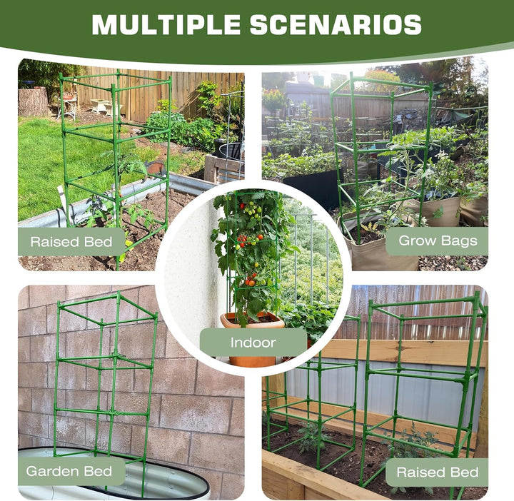 3 Stück Tomatenkäfige Quadratische Tomaten Rankhilfe, 130cm Verstellbar Tomatenturm Rankgitter Mit 5