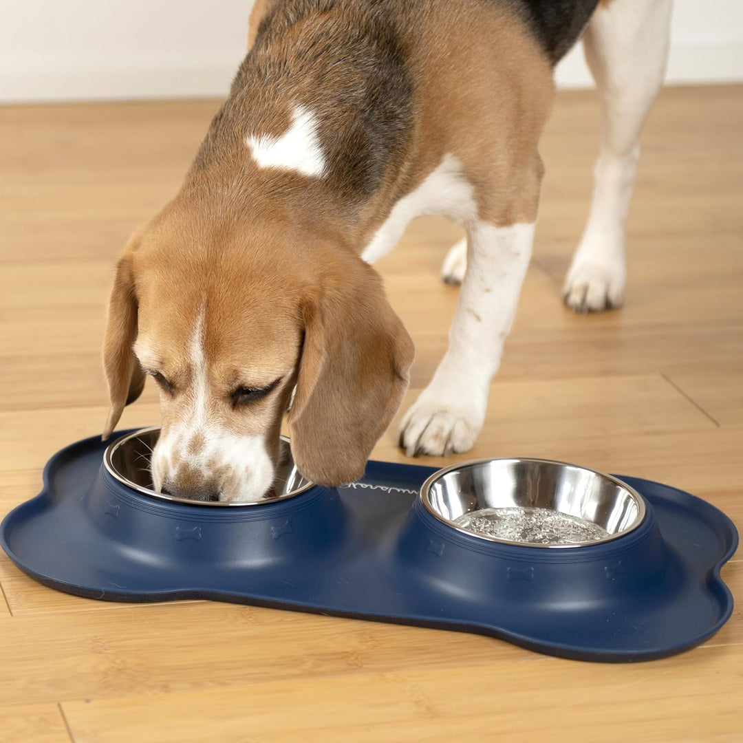 KaraLuna Napfunterlage aus Silikon mit Edelstahl Futternapf I Für Katzen &amp; Hunde (400ml, Blau) Blau