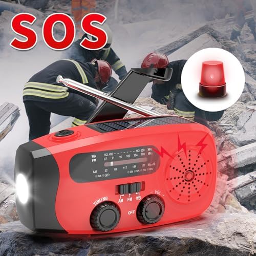 Garosa Notfall-Kurbelradio, 2000 MAh, Solar-Powerbank mit LED-Taschenlampe und NOAA-Wetterwarnung fü