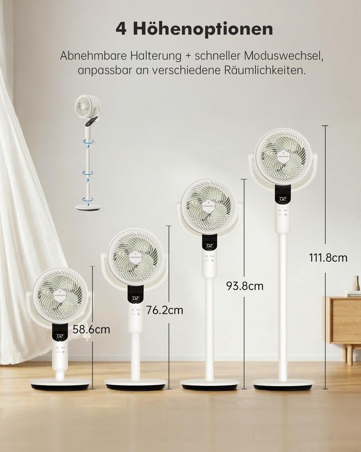 WOWDSGN Standventilator mit Fernbedienung, leiser Ventilator 22 dB, Windgeschwindigkeit 7,2 m/s, 70°