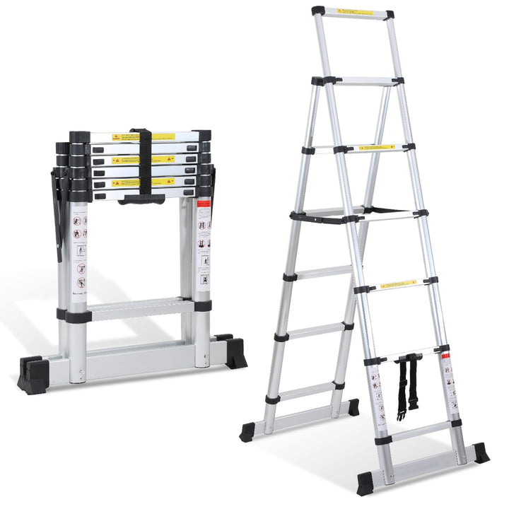 Fiqops 1.7M+2.0M Teleskopleiter 5 + 6 Stufen Klappleiter A-Rahmen Max Belastung 150 KG/330 Pfund, Al