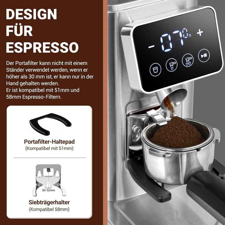AMZCHEF Kaffeemühle Elektrisch mit Abnehmbarem Halter für Siebträger und Behälter | Kaffeemühle Sieb