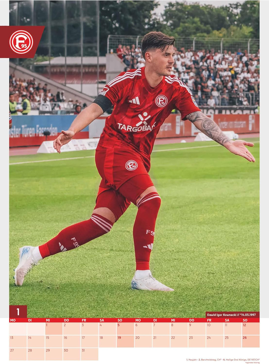 N NEUMANNVERLAGE - Fortuna Düsseldorf 2025 Wandkalender, 29,7x42cm, Fussball-Kalender mit Motiven de