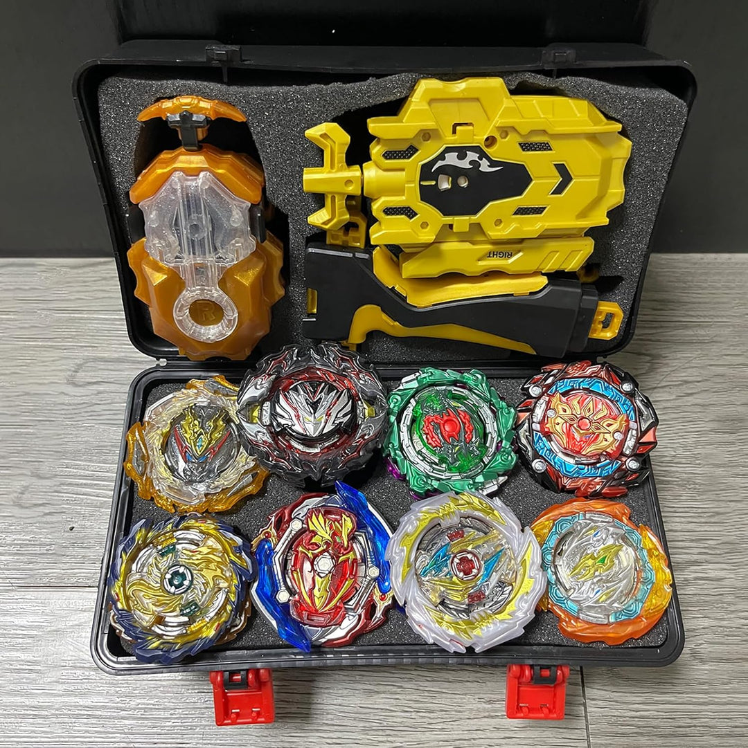 12Pcs Gyros Turbo Kreisel Set, Spielzeug Geschenk + Launcher Mit Box Set,Yellow, Yellow