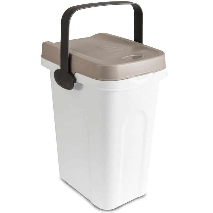 Abfalleimer 7 Liter Weiss-Taupe 23x19x30,5cm - mit Gummidichtung im Deckel mit dem Henkel verschlies