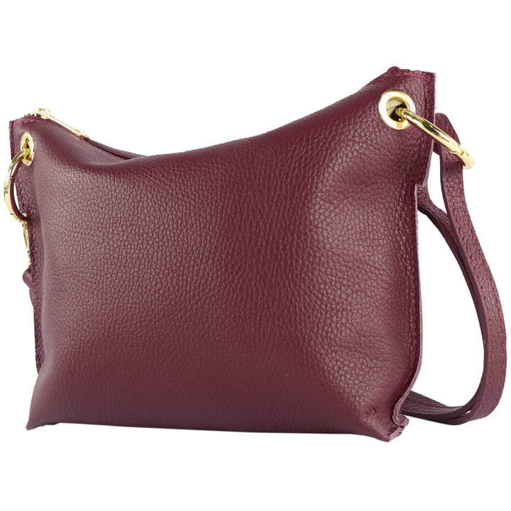 modamoda de - T243 - ital. Umhängetasche Klein Small aus Leder Bordeauxviolett, Bordeauxviolett