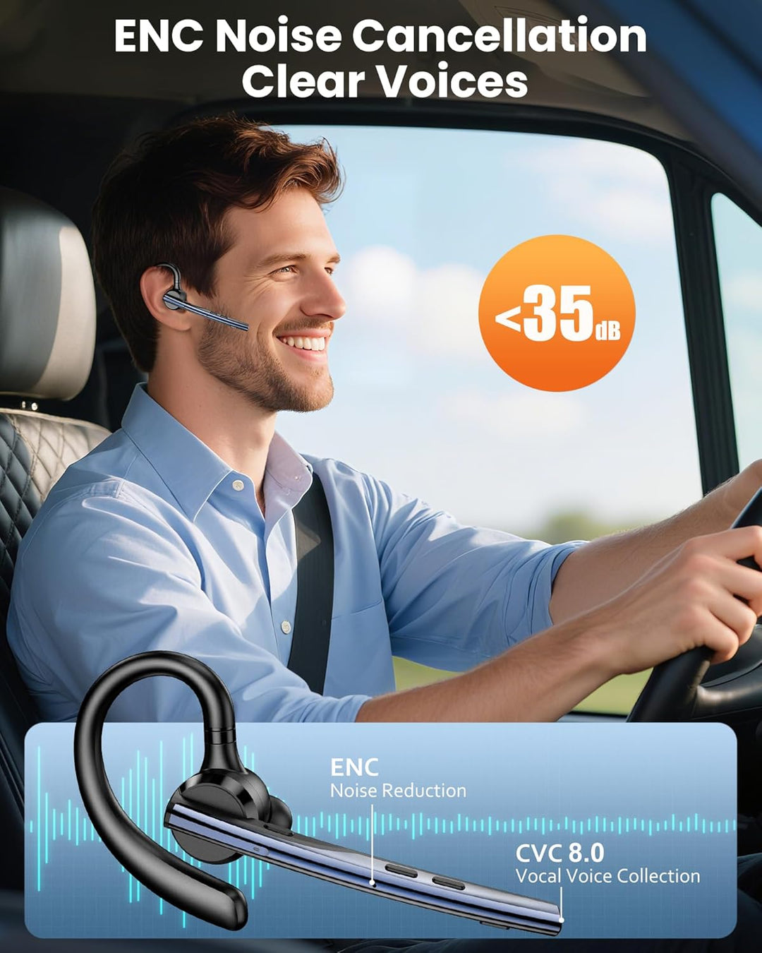 New Bee Bluetooth Headset mit 72h Spielzeit Bluetooth V5.1 Freisprech Headset Handy mit LED Ladecase