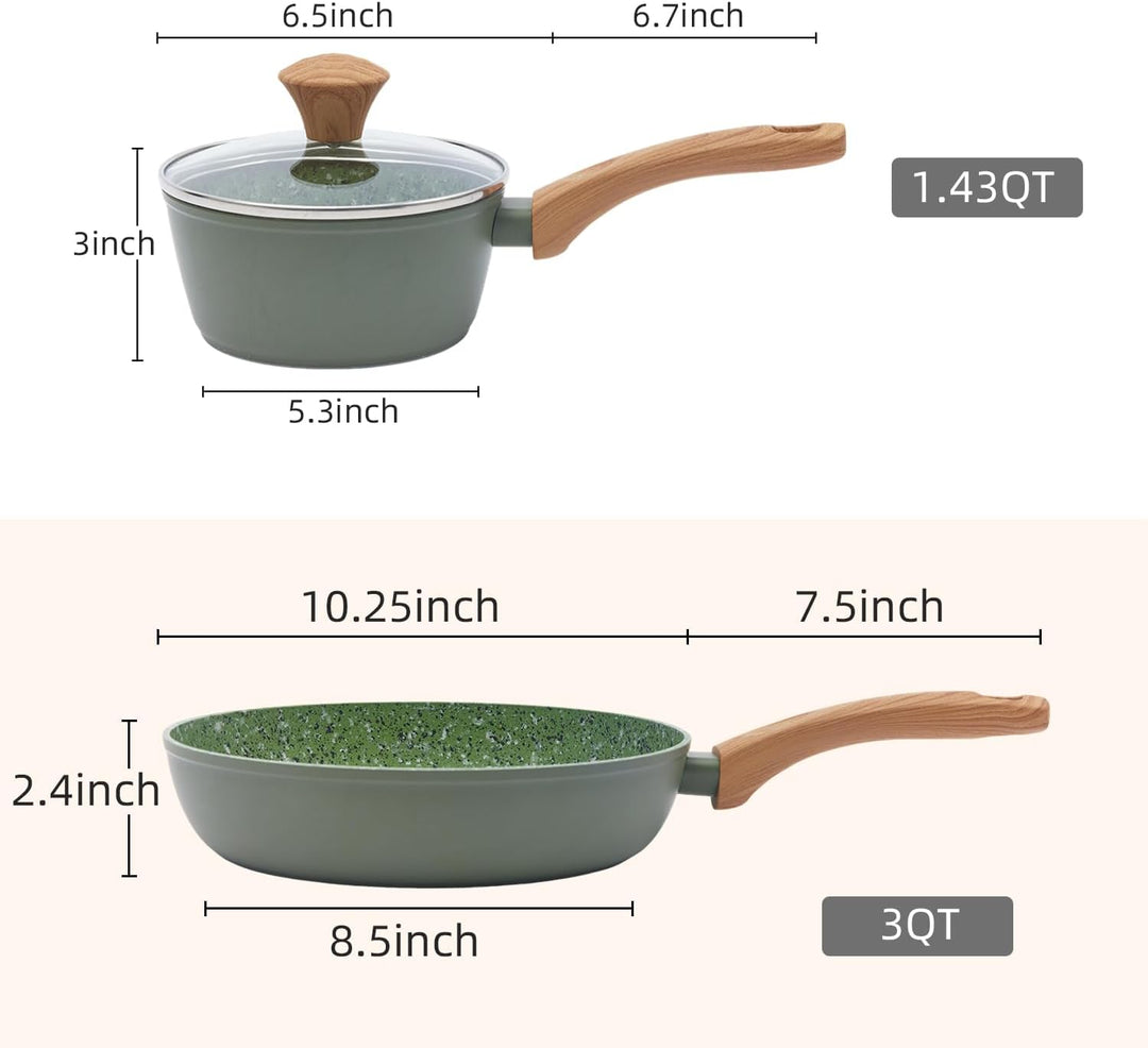 Topfsets Pfannenset, 3-Teilig 28cm Schweizer Granit Beschichtung Pfanne Set, Antihaft-Keramik-Kochge