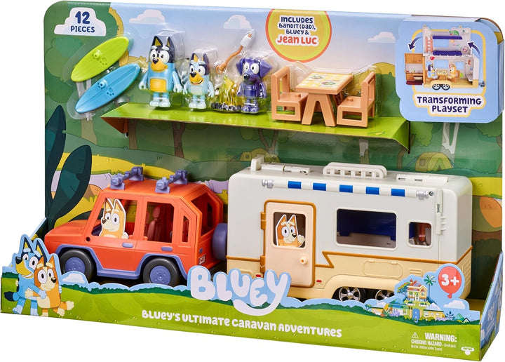 Bluey Ultimate Caravan Adventures Caravan-Set und DREI Figuren von 6,3 cm bis 7,6 cm und 4WD Familie