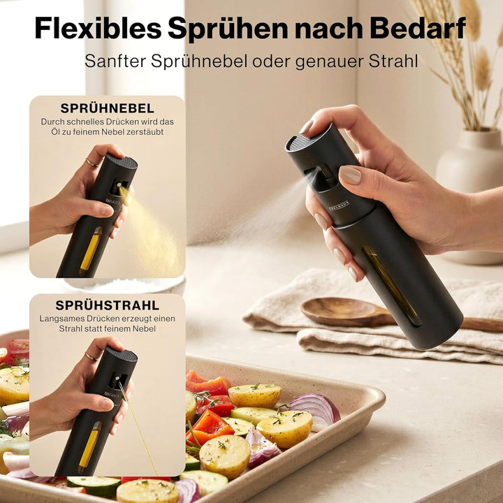 EDELHAUS Edelstahl Ölsprüher - Hochwertige Öl-Sprühflasche aus Edelstahl &amp; Glas, für gesundes Kochen