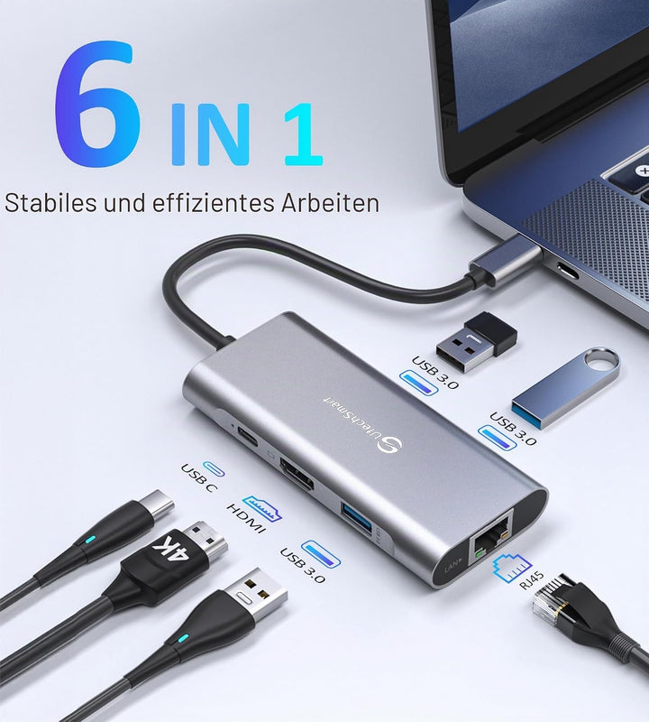 USB C Hub, UtechSmart Ethernet Multiport Adapter, 6 in 1 zu HDMI Dock kompatibel für MacBook Pro/Air