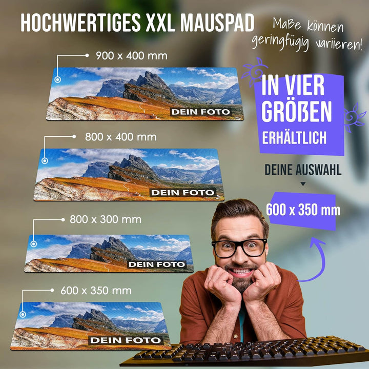 Print Royal PR XXL Mousepad mit Foto und Text selbst gestalten - Gaming Pads, Schreibtischunterlage,