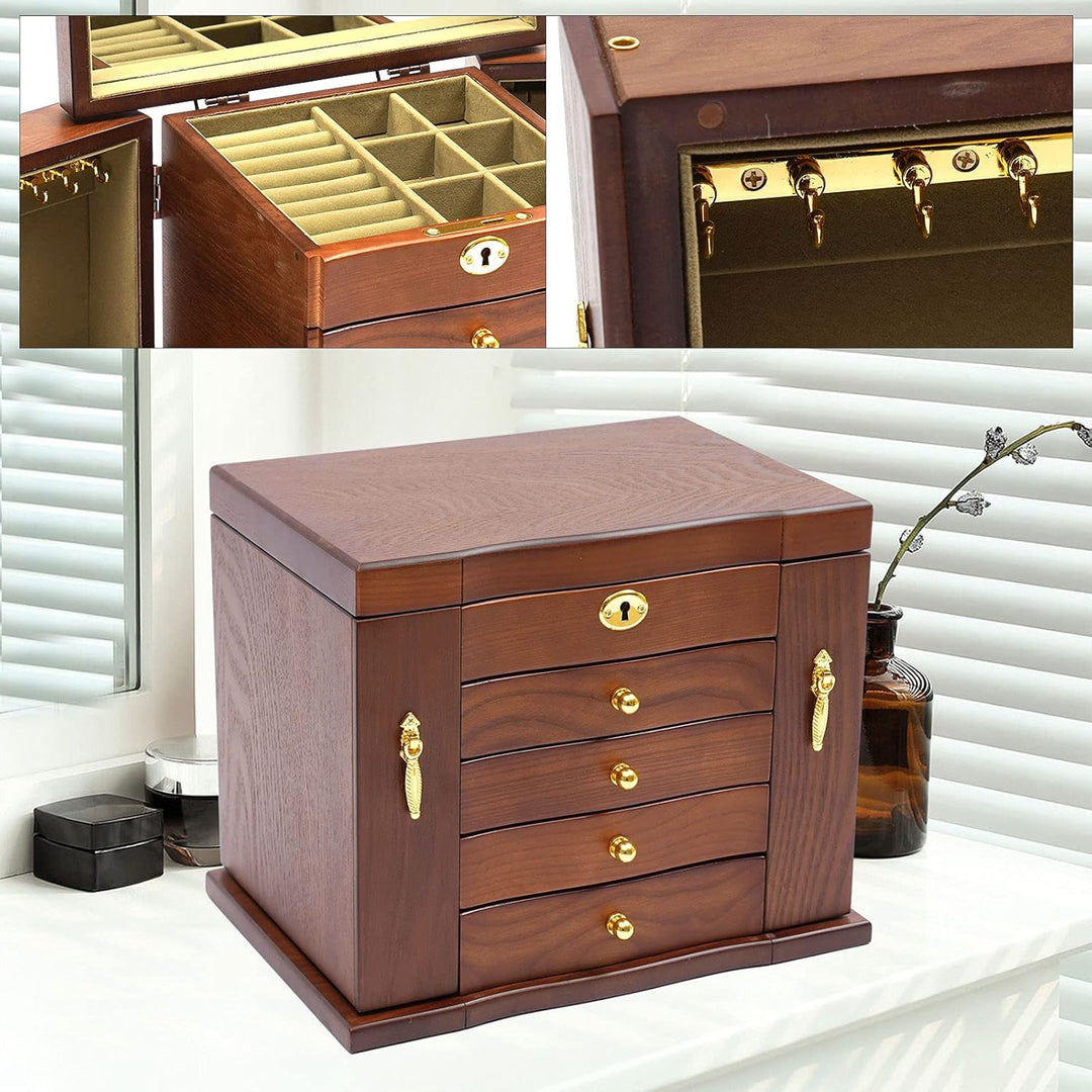 5 Schicht Schmuckkasten Schmuckschatulle Holz Uhrenbox Schmuckkästchen Schmuckkoffer, Schmuck Aufbew