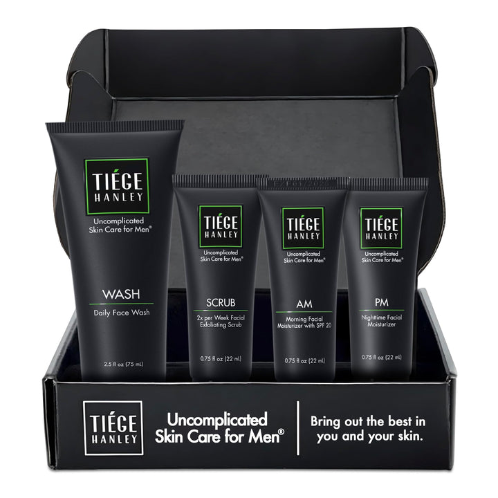 Tiege Hanley Herren-Hautpflegesystem – Stufe 1,Herren-Routine-Produkt-Set: Gesichtsreinigung, Morgen