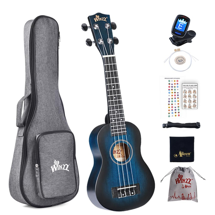 Winzz Ukulele Sopran Anfänger Set Kinderm Erwachsene, Einzigartiges Farbdesign, mit Tasche, Stimmger