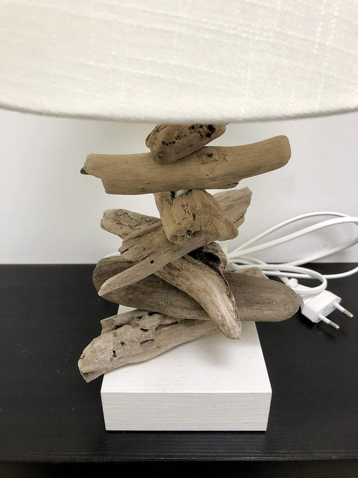 Handarbeit - Tischlampe aus Treibholz (Lampenschirm weiss), Lampenschirm weiss
