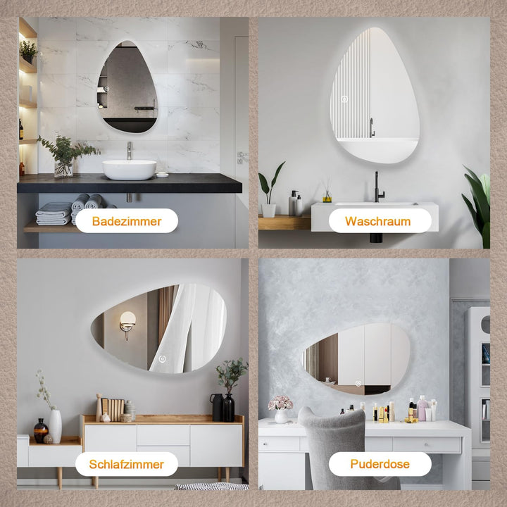 Boromal Asymmetrischer Spiegel mit LED Beleuchtung, Asymmetrischer Spiegel Badspiegel mit Beleuchtun