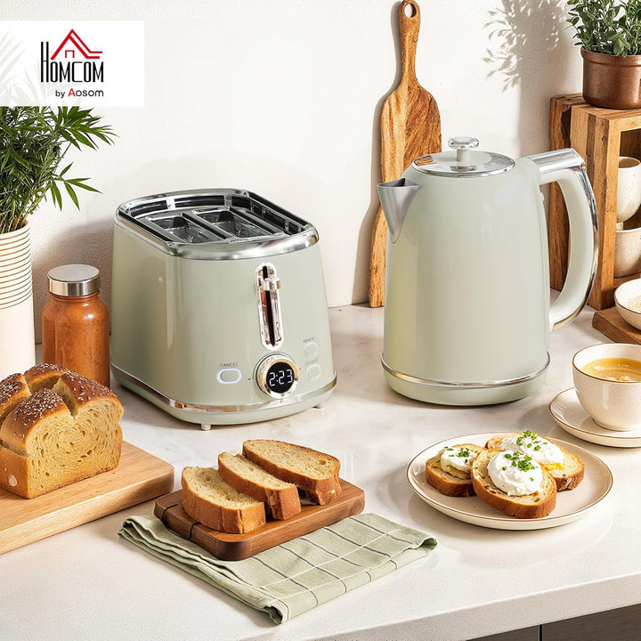 HOMCOM Wasserkocher Toaster Set 1,7L 2200W Edelstahl Wasserkocher mit 40°-100°C Warmhaltefunktion Me